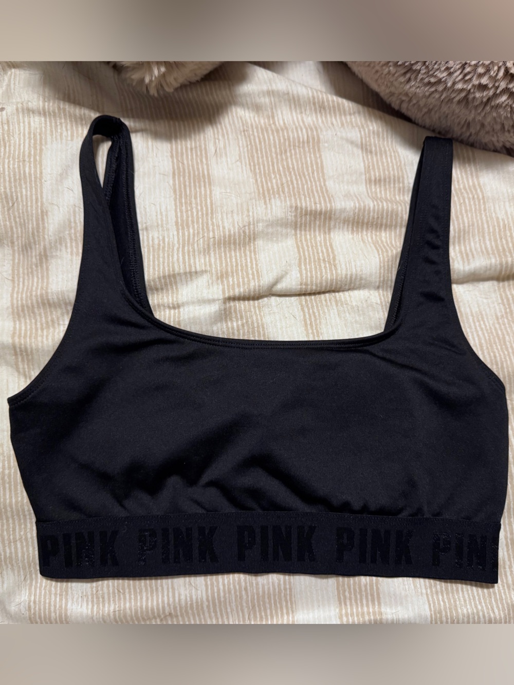 PINK Victoria's Secret Black Logo Elastic Sports Bra